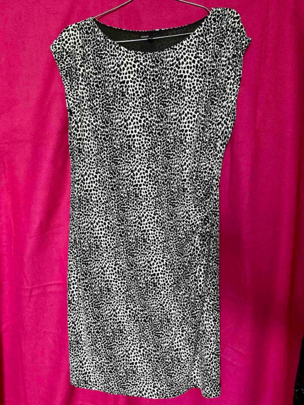 Chaus sheath dress cheetah leopard animal print crepe stretchy capsleeve XL new